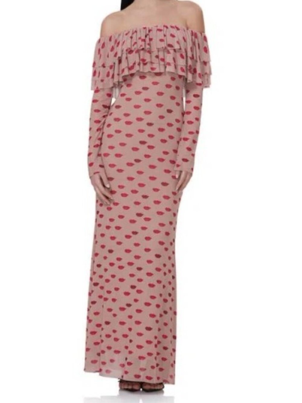 NWT Dahlia Ruffle Off The Shoulder Long Sleeve Maxi Dress In Almond Kiss XL